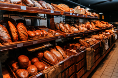 Auslage von Broten unterschiedlicher Art