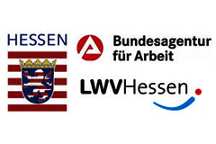 Logos von Land Hessen, Bundesagentur für Arbeit und LWV Hessen Logos, Land Hessen, Bundesagentur für Arbeit, LWV Hessen