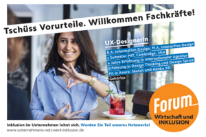 Bild der Kampagne "Tschüss Vorurteile. Willkommen Fachkräfte!" (Foto: Forum Wirtschaft und INKLUSION)