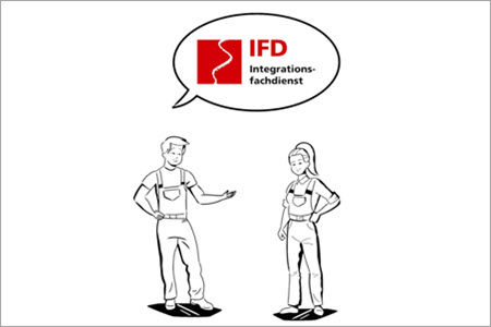Screenshot zum Erklärvideo der IFD-Leistung für schwerbehinderte Menschen und deren Arbeitgeber.